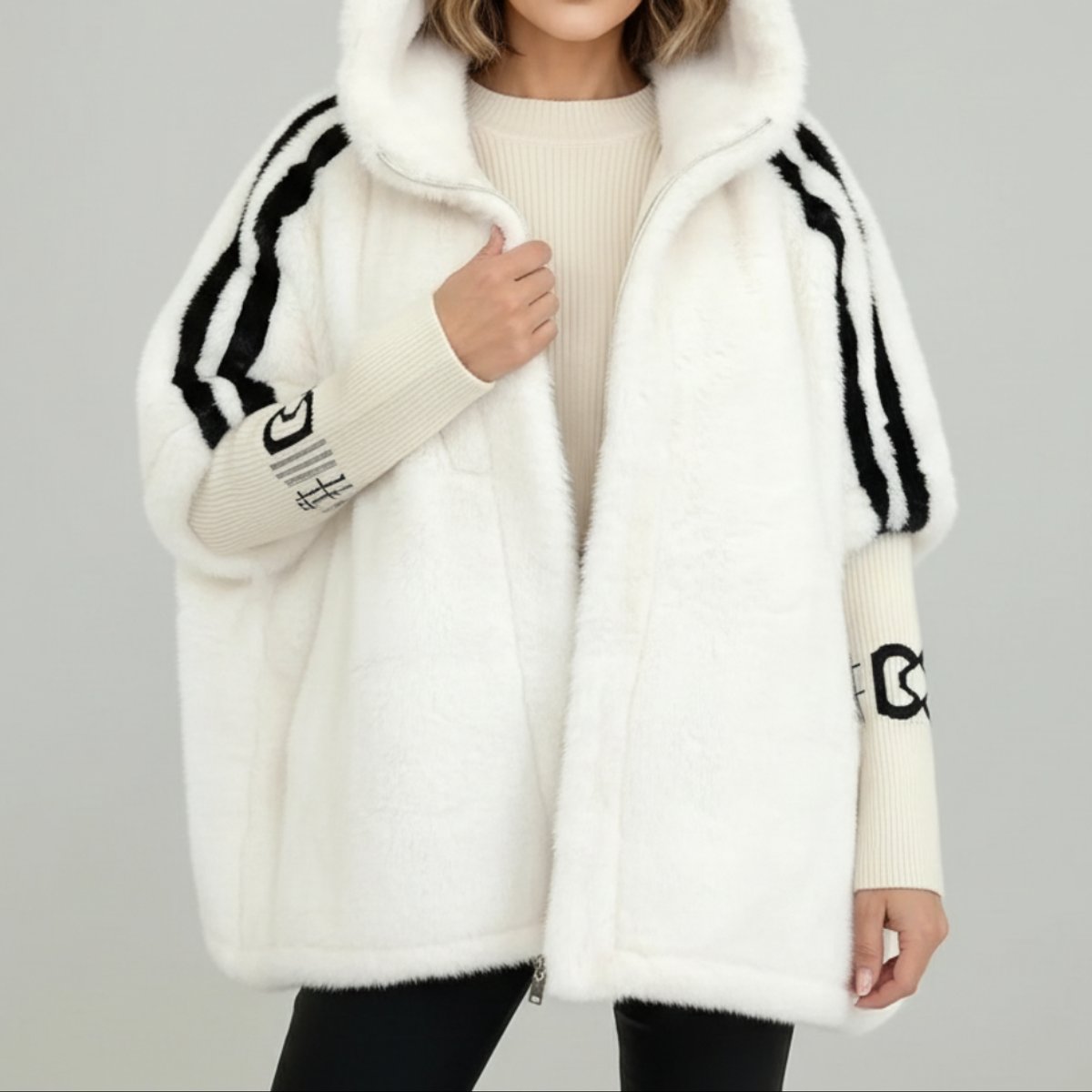 Winterjas met capuchon en imitatiebont voor dames in wit