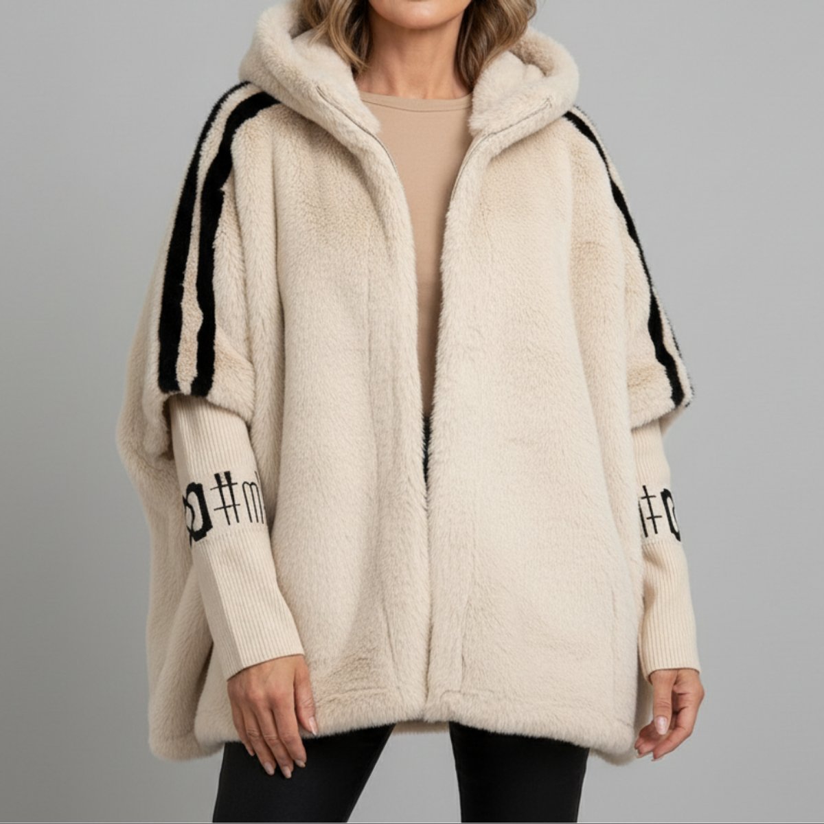 Winterjas met capuchon en imitatiebont voor dames in beige