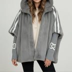 Winterjas met capuchon en imitatiebont voor dames in grijs