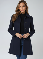 Winterjas met knoopsluiting en steekzakken voor dames in donkerblauw
