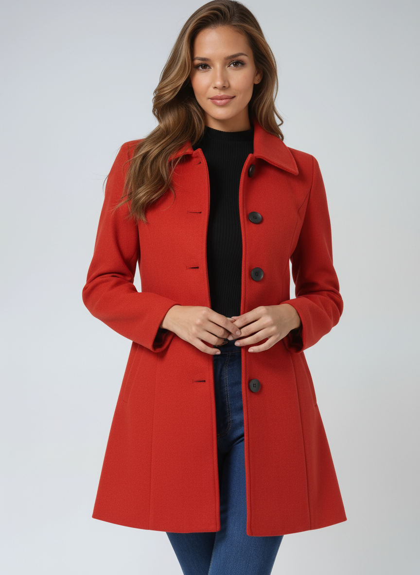 Winterjas met knoopsluiting en steekzakken voor dames in rood