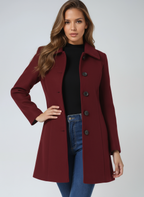 Winterjas met knoopsluiting en steekzakken voor dames in donkerrood