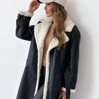 Winterjas met teddykraag en brede revers voor dames