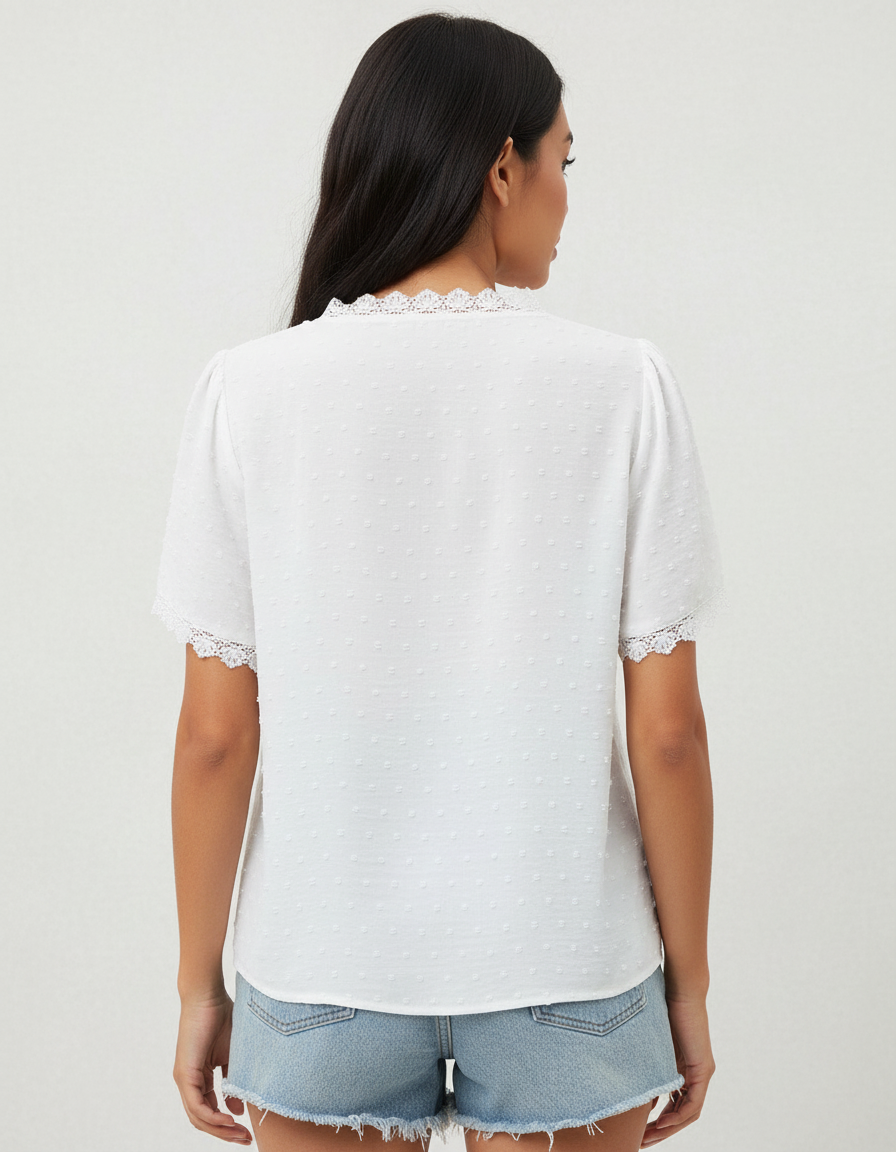 Witte blouse met kant en v-hals