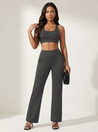 Yoga broek met hoge taille en wide leg pijpen voor dames in donkergrijs