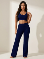 Yoga broek met hoge taille en wide leg pijpen voor dames in marineblauw