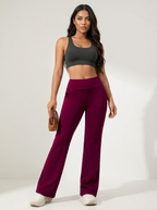 Yoga broek met hoge taille en wide leg pijpen voor dames in bordeauxrood