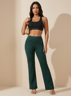 Yoga broek met hoge taille en wide leg pijpen voor dames in donkergroen