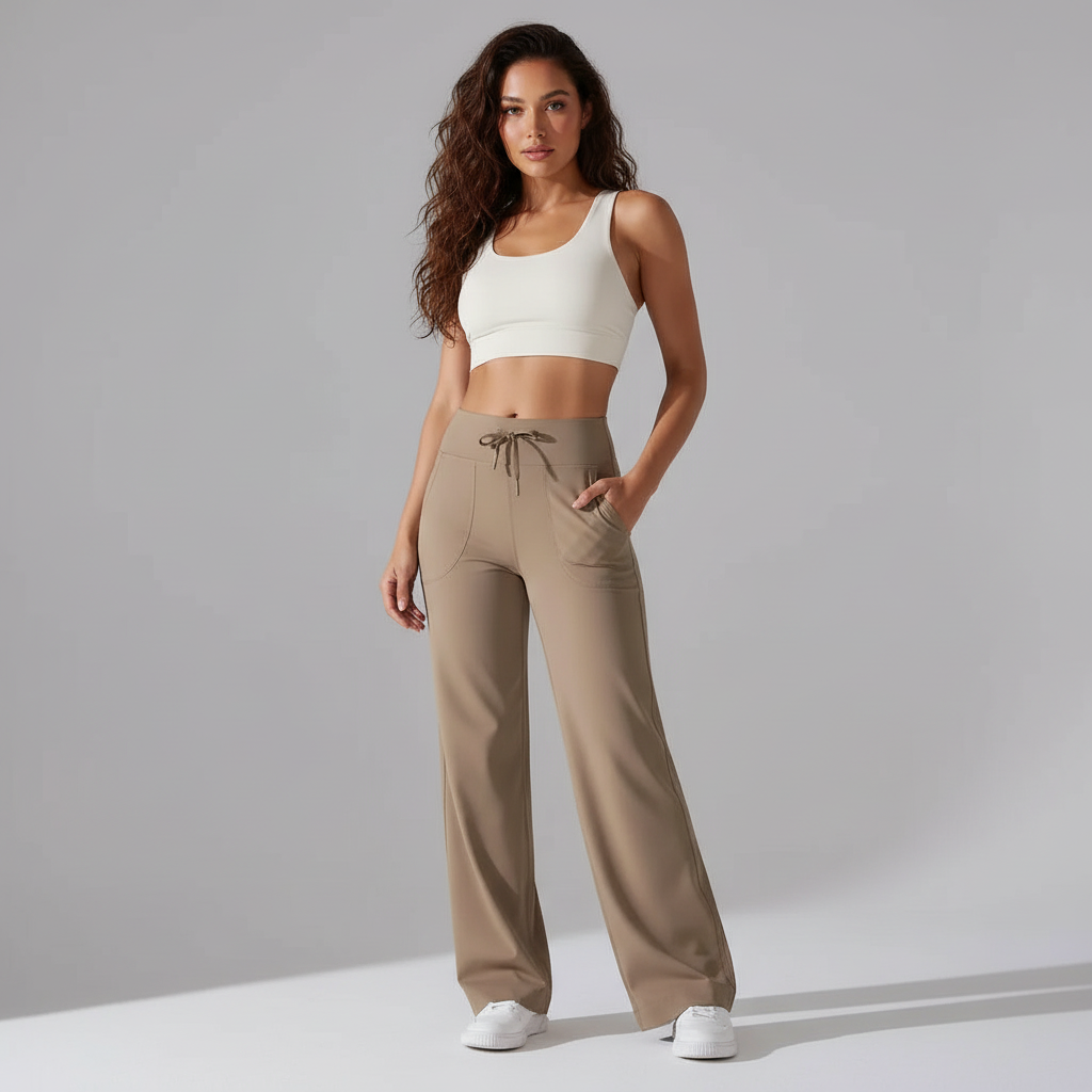 Yogabroek met hoge taille en 4-weg stretch voor dames in khaki