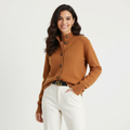 Zachte gebreide cardigan met knopen en kraag voor dames in bruin