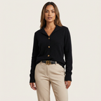 Zachte gebreide cardigan met knopen en kraag voor dames in zwart