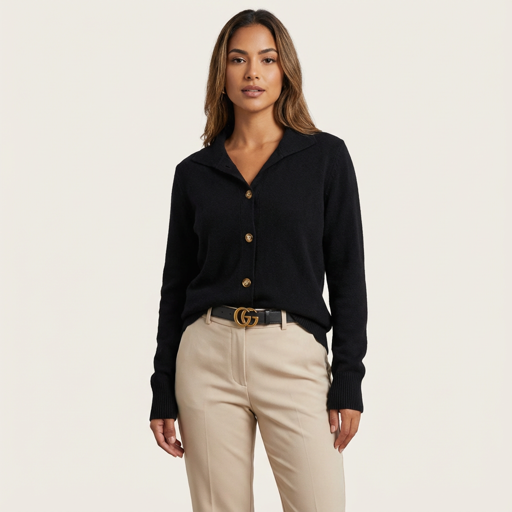 Zachte gebreide cardigan met knopen en kraag voor dames in zwart
