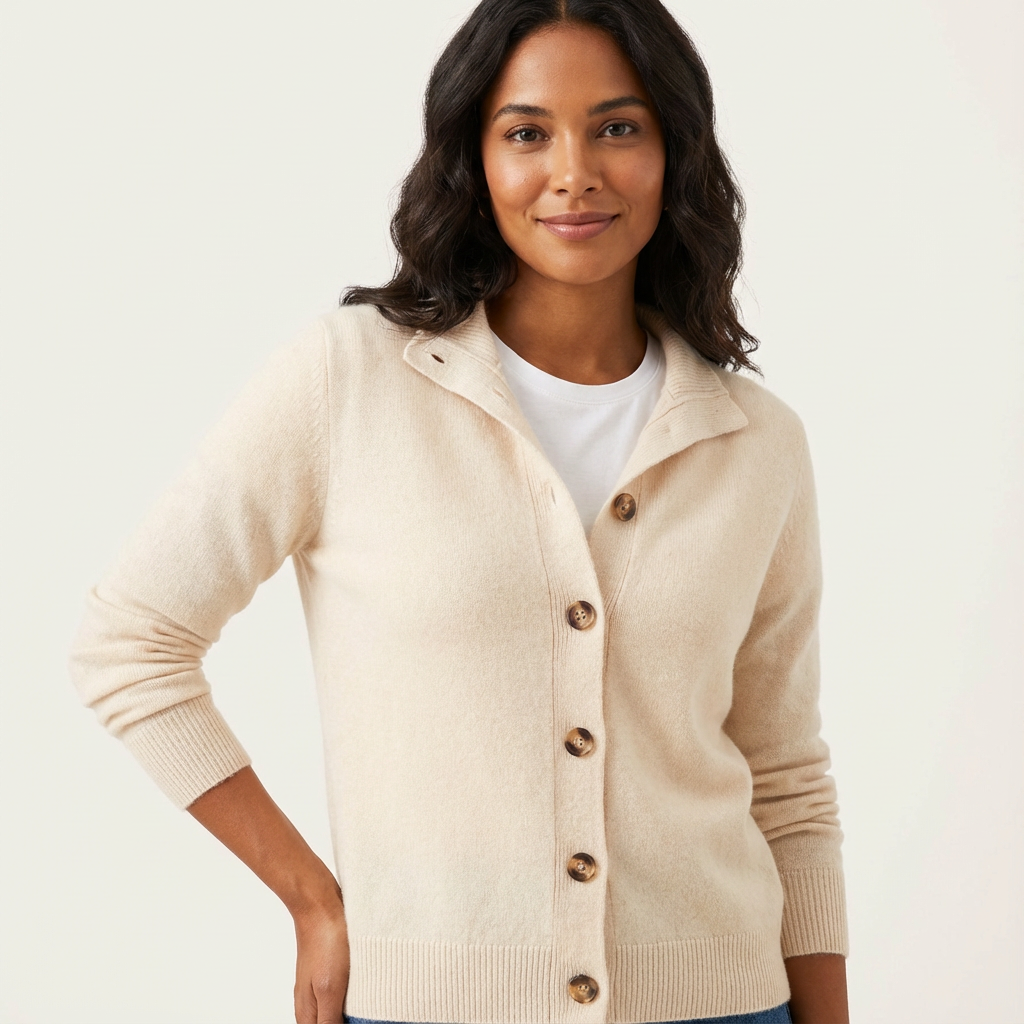 Zachte gebreide cardigan met knopen en kraag voor dames in beige