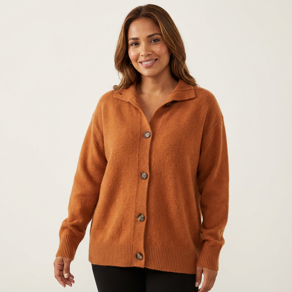 Zachte gebreide cardigan met knopen en kraag voor dames