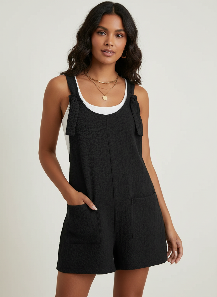 Zachte playsuit met zakken voor dames in zwart