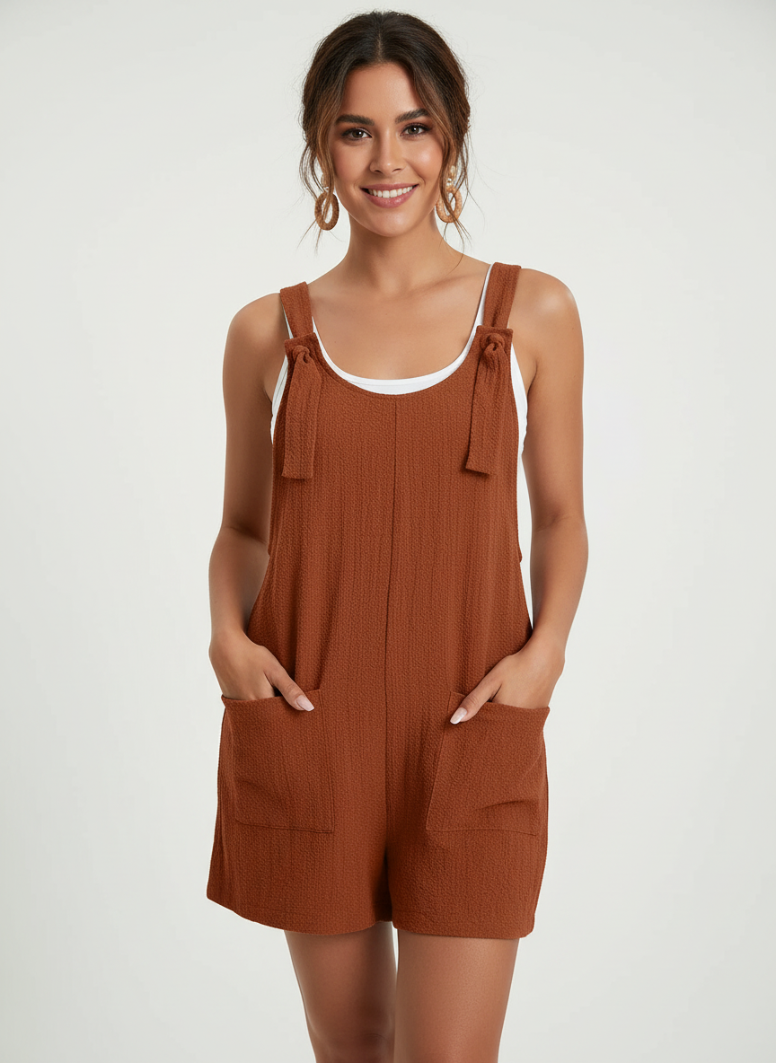 Zachte playsuit met zakken voor dames in bruin