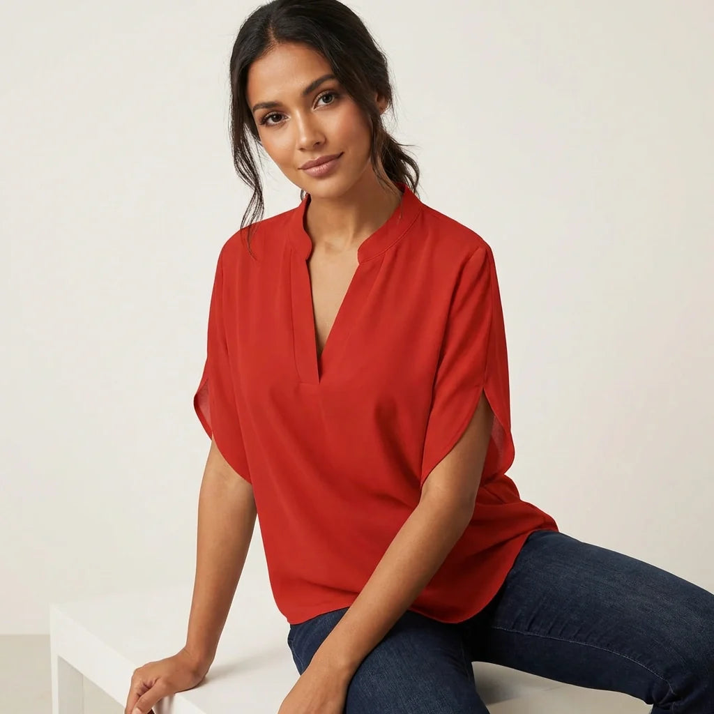 Zomerblouse met V-hals en luchtige pasvorm in rood