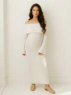 Zwangerschapsjurk met off-shoulder hals en lange mouwen voor dames in wit