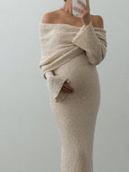 Zwangerschapsjurk met off-shoulder hals en lange mouwen voor dames