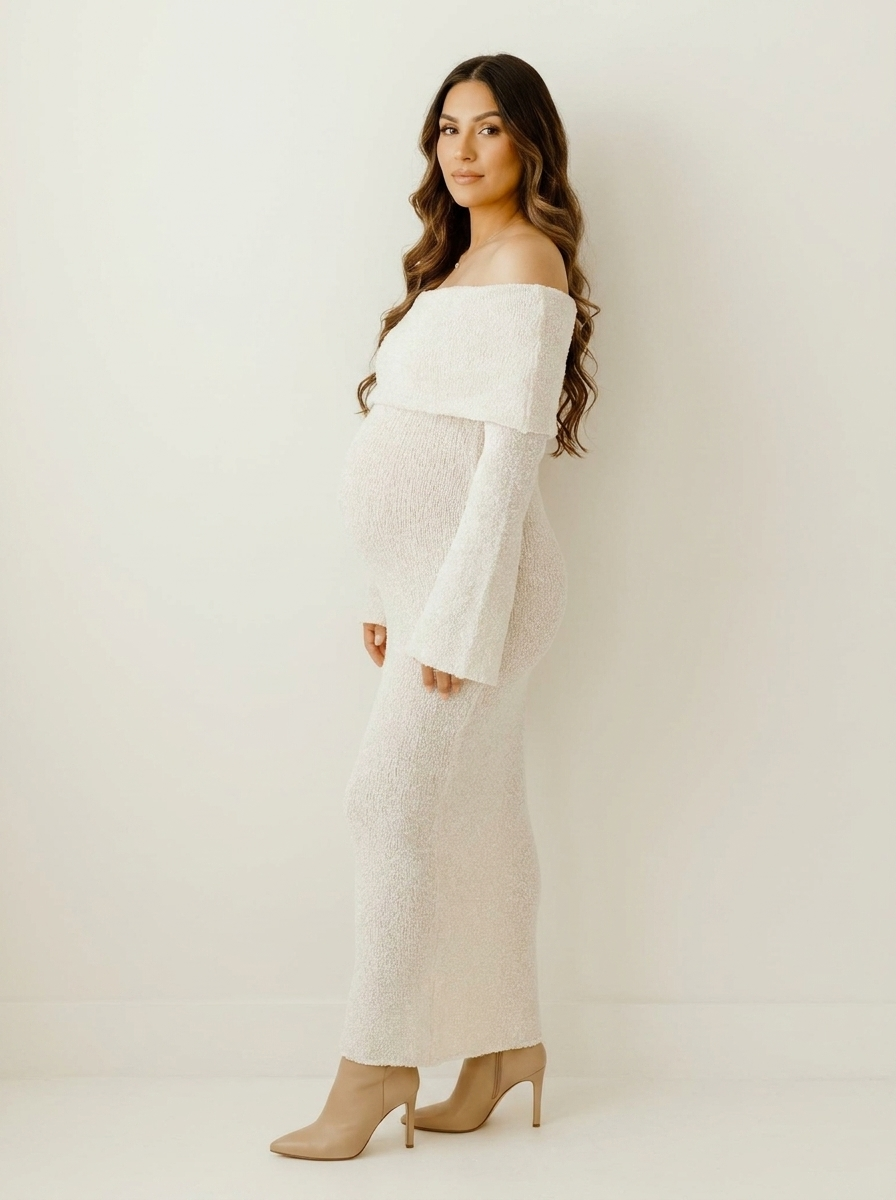 Zwangerschapsjurk met off-shoulder hals en lange mouwen voor dames
