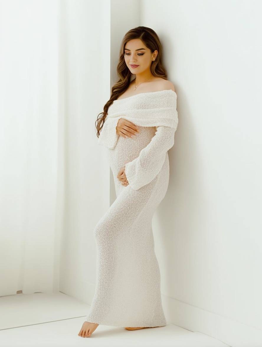 Zwangerschapsjurk met off-shoulder hals en lange mouwen voor dames