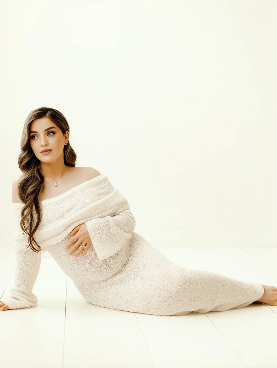 Zwangerschapsjurk met off-shoulder hals en lange mouwen voor dames