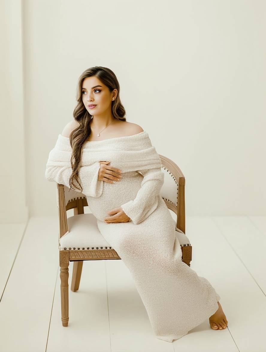 Zwangerschapsjurk met off-shoulder hals en lange mouwen voor dames