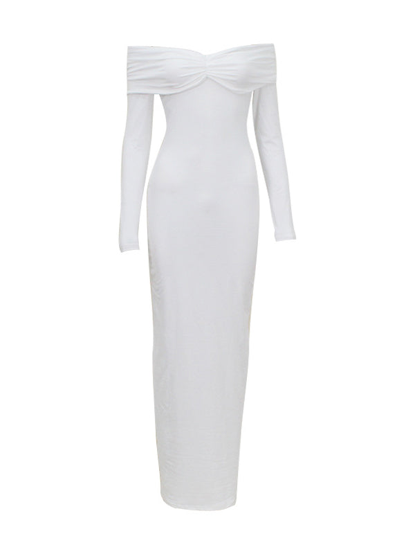 Zwangerschapsjurk met off-shoulder hals en strikdetail in wit