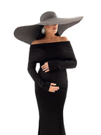 Zwangerschapsjurk met off-shoulder hals en zeemeerminrok in zwart